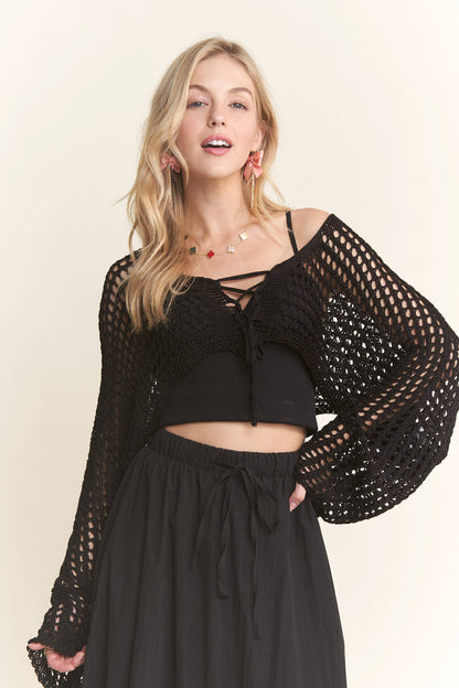 CET3695 - FRONT LACE UP CROCHET BOLERO TOP