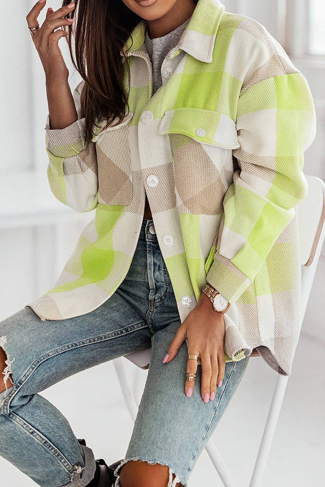 Colorful Open Button Pockets Plaid Shackets FHB012