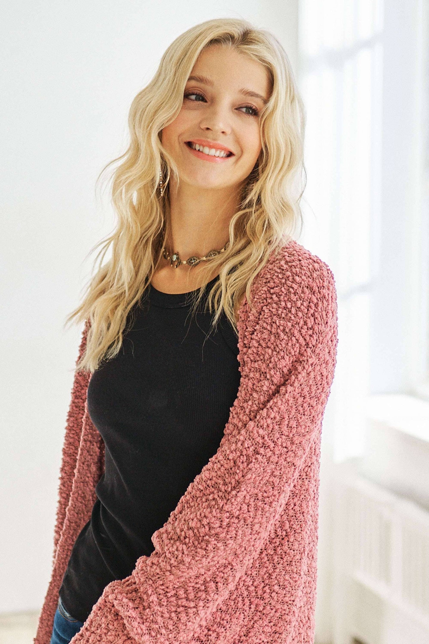 CESW2245 - POPCORN KNIT SWEATER CARDIGAN