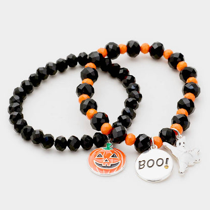 2Pcs - Halloween Charm Stretch Bead Layered Bracelets