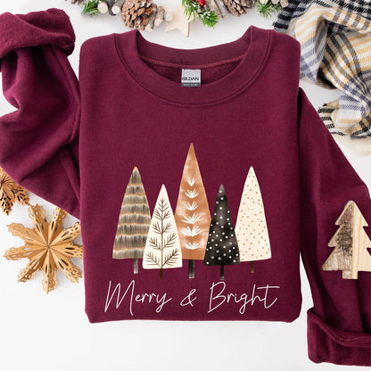 Merry and Bright, Christmas Trees, Hygge, Xmas Sweatshirt