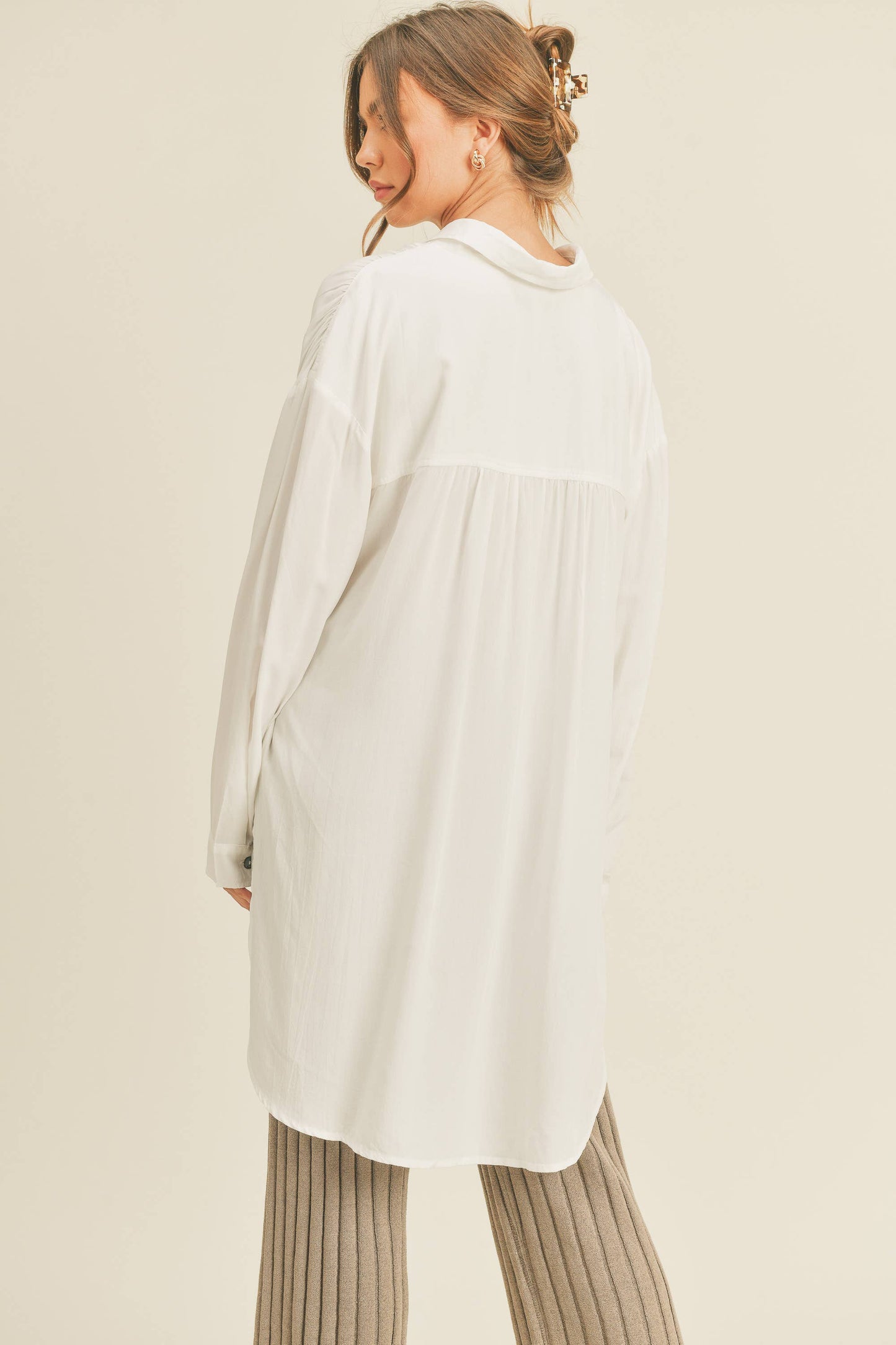 MMT1627 WASHED BUTTONDOWN LONG SHIRTS: WHITE / L