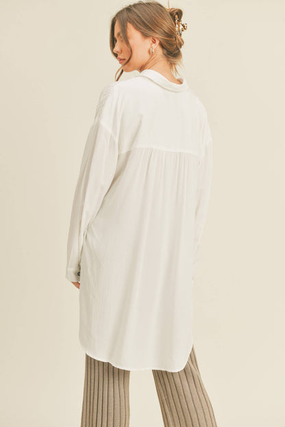 MMT1627 WASHED BUTTONDOWN LONG SHIRTS: WHITE / L