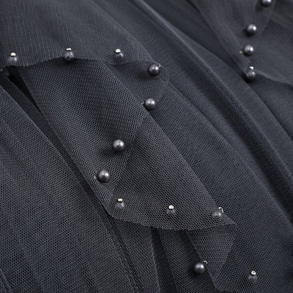 BEADED MESH PLEATED SKIRT A LINE TULLE SKIRT_CWBLS0398