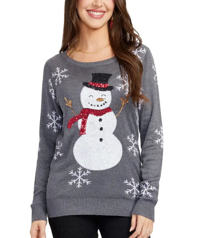 Sequin Snowman Sweater - Women's Festive Christmas Sweater