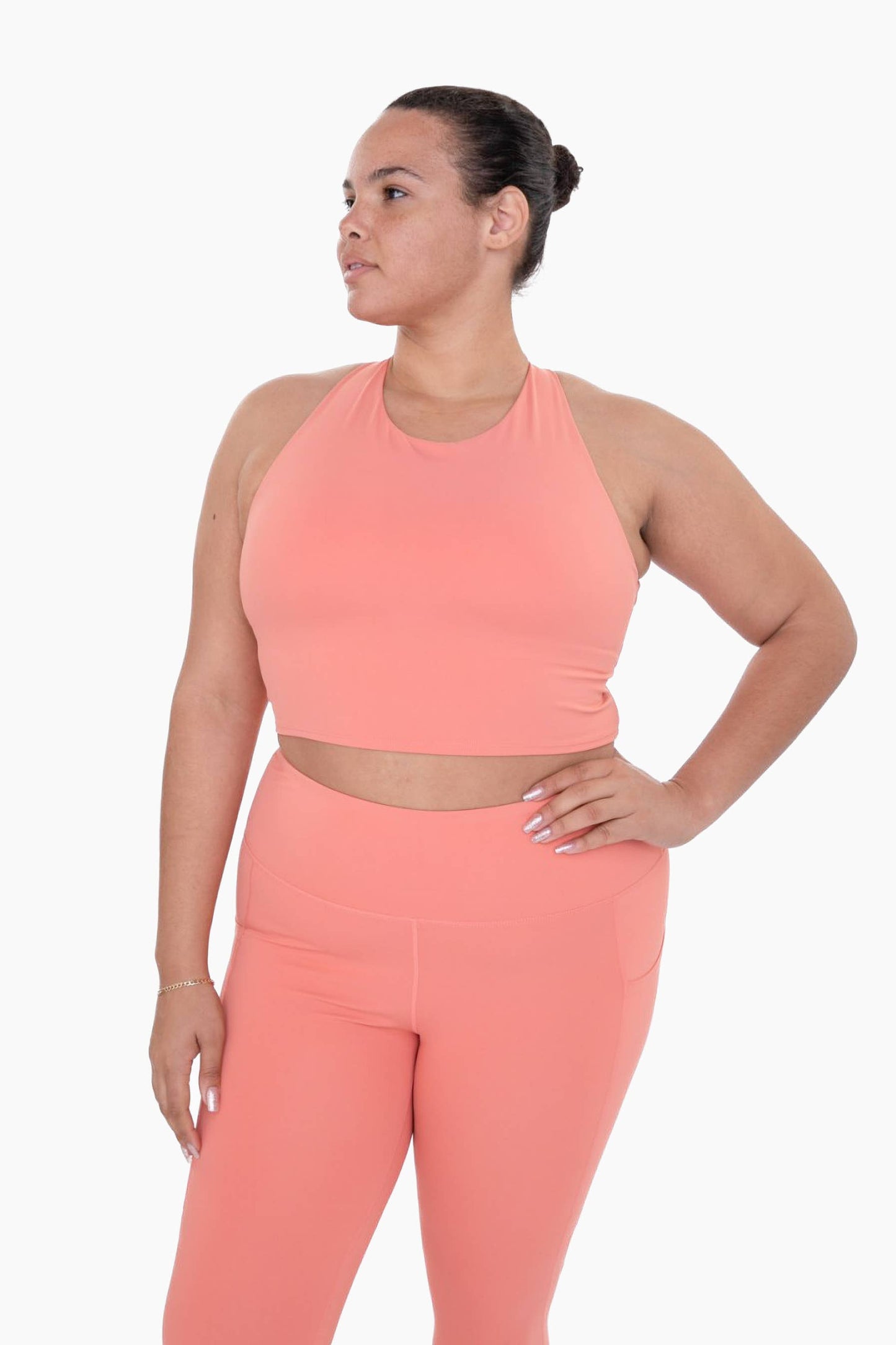 CURVY Strap Back Cropped Top with Built-In Sports Bra: DUSTY CORAL / XL:1XL:2XL:3XL (2:2:1:1)