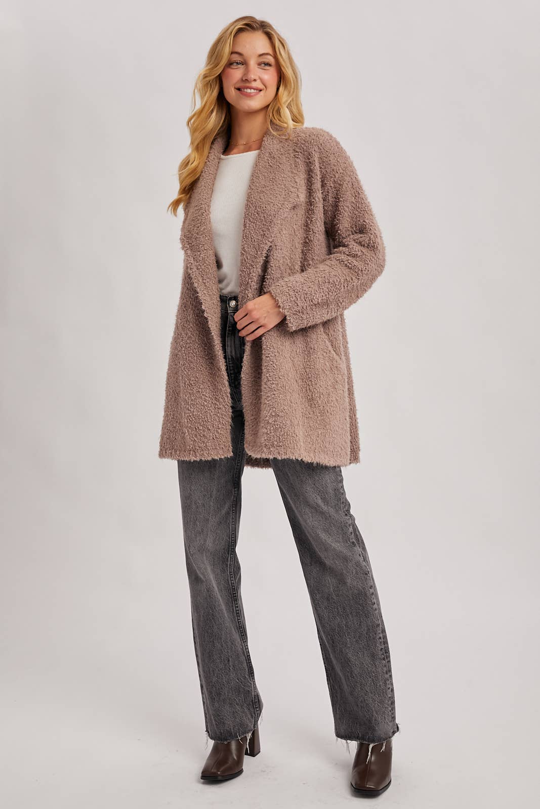 SOFT FUZZY DRAPE FRONT CARDIGAN