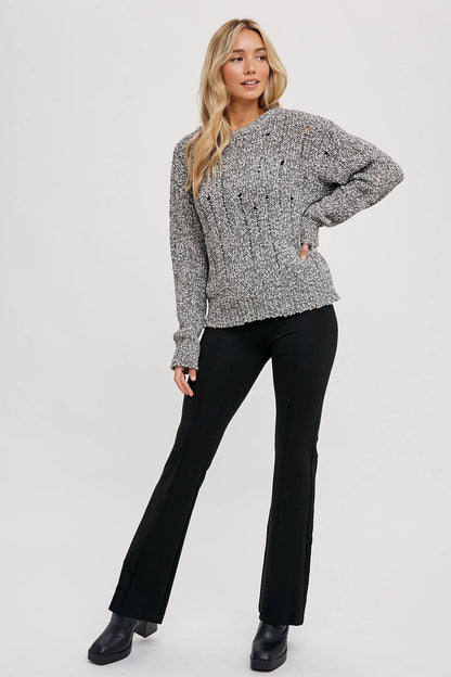 DISTRESSED SWEATER-KNIT PULLOVER