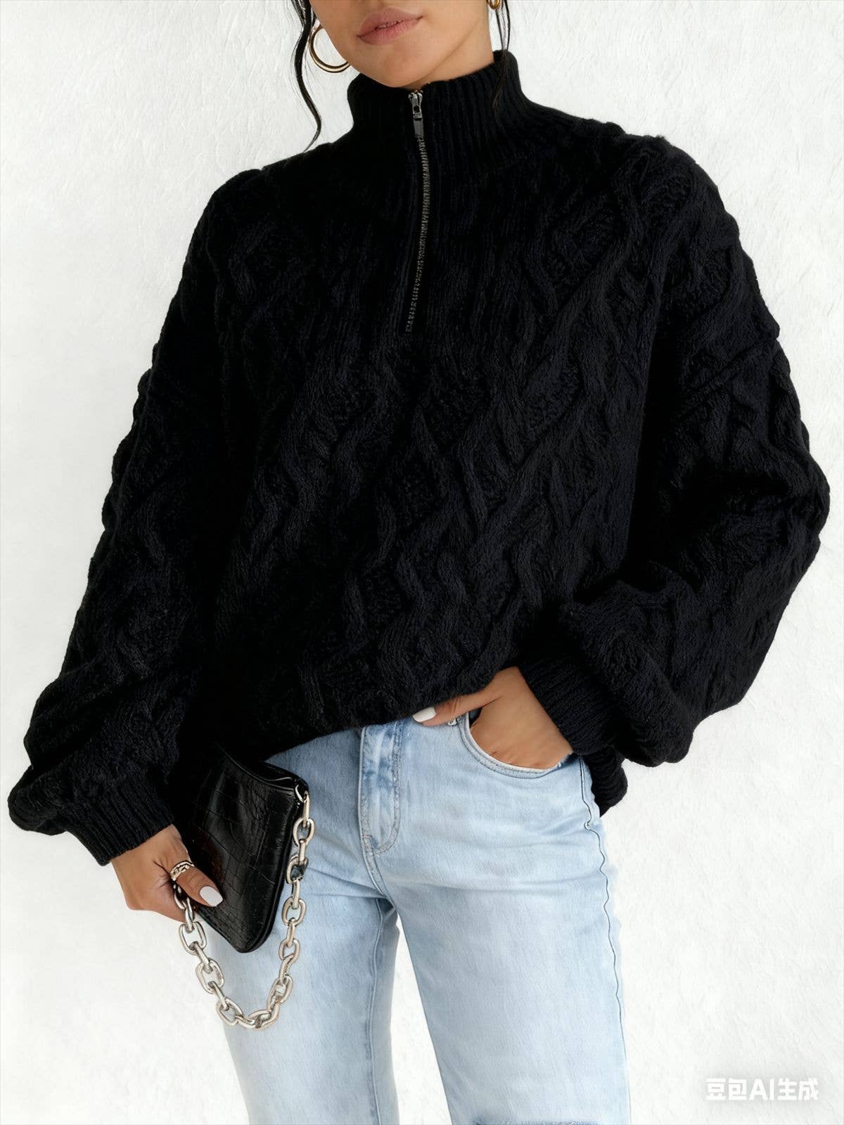 Women Casual Double-Side Plush Floral Zip-Up sweatshirt