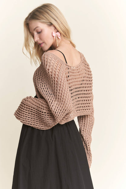 CET3695 - FRONT LACE UP CROCHET BOLERO TOP