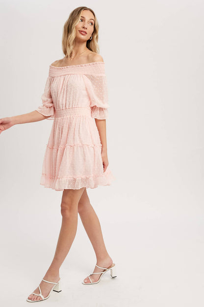 SWISS DOT OFF SHOULDER DRESS