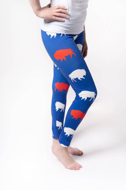 Cozy Adult Red and Blue Buffalo Leggings