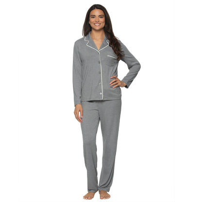 Jessie Stretch Jersey Long Sleeve & Pants PJ Set - Heather S