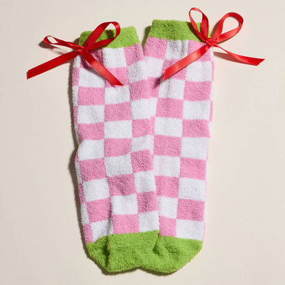 4Pairs - Green Monster Checkered Bow Printed Christmas Bundle Gift Socks Set