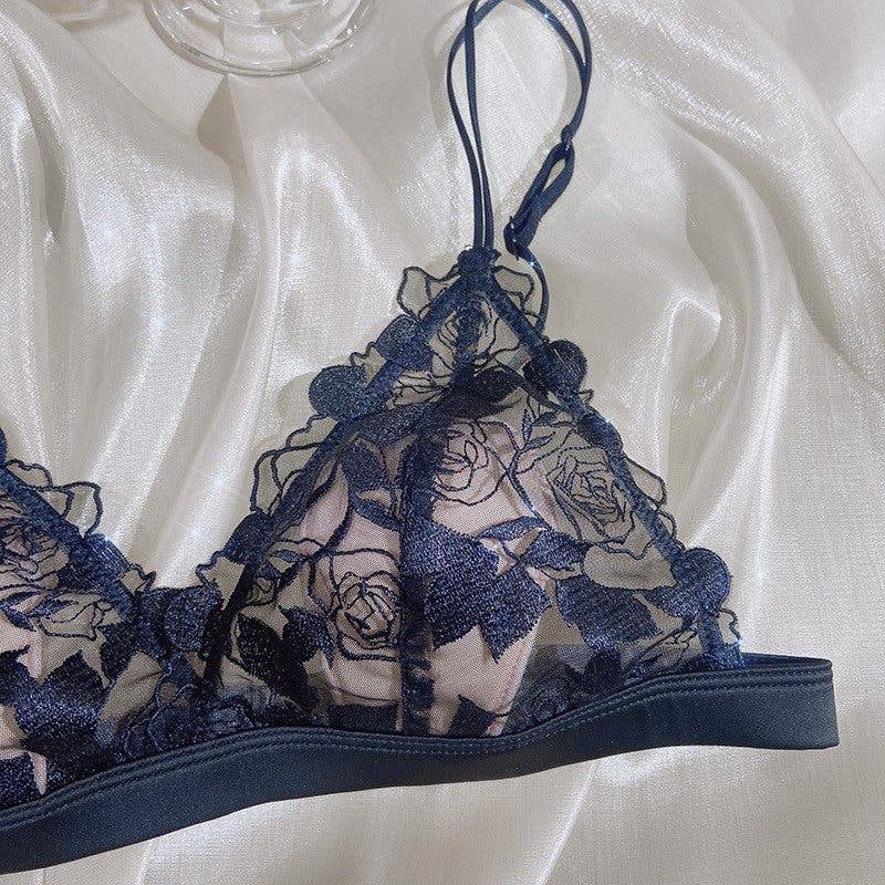 Rose Embroidered Lace Cotton Bra Set