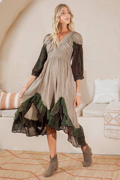 Effortless Elegance: Elasticated V-Neck Dress - NEW VERSION