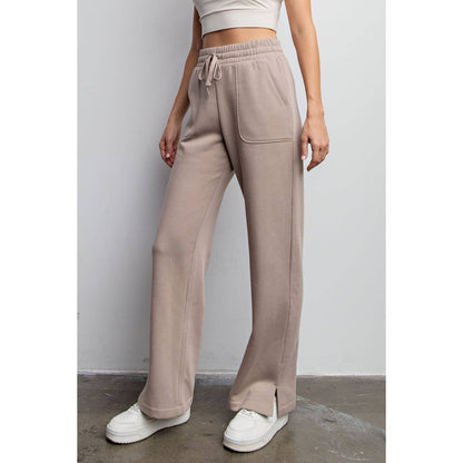 FRENCH TERRY STRAIGHT LEG PANTS: Charcoal / S