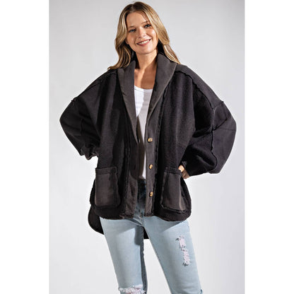 COTTON FRENCH TERRY MINERAL WASHED JACKET: Olive / L