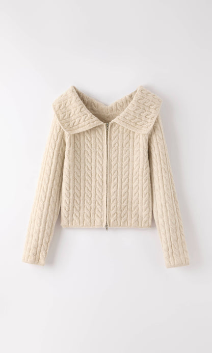 Cable Knit Zip-Up Cardigan