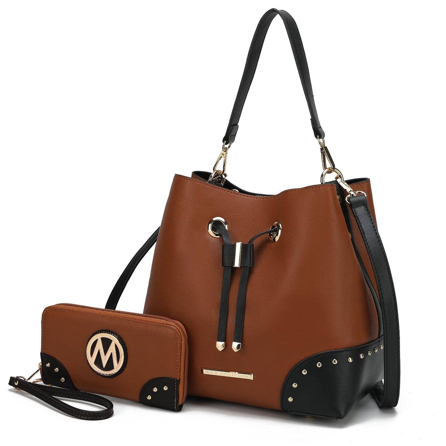 Candice Color Block Bucket Bag with matching Wallet by Mia K: Beige Coffee
