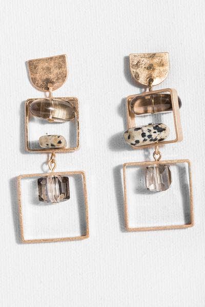 Bead And Stone Square Dangle Earrings