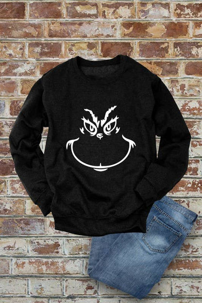 Grinch Face, Christmas, Unisex Crewneck Fleece Sweatshirts: Charcoal / S