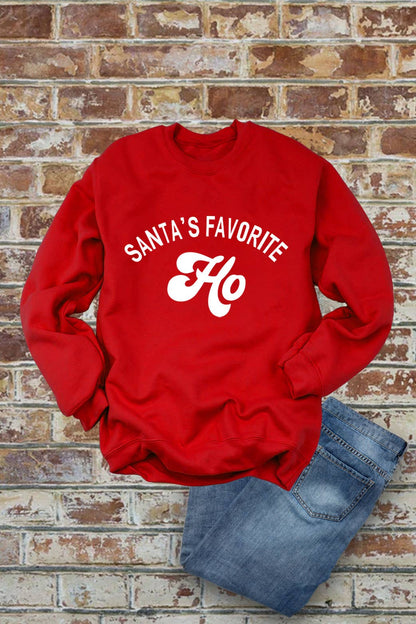 Santa's Favorite HO, Christmas, Unisex Crew-Neck FLEECE Sweatshirt: Black/Red / L