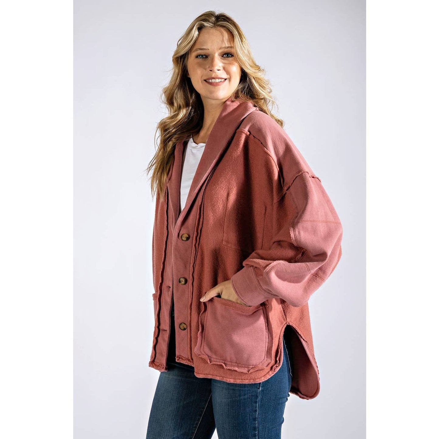 COTTON FRENCH TERRY MINERAL WASHED JACKET: Olive / M