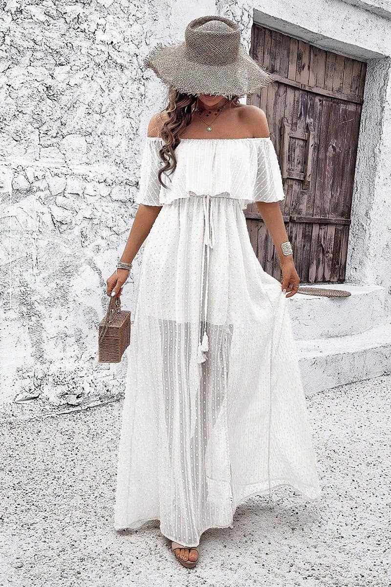 CWDMD02634_ELEGANT POLKA DOT OFF-SHOULDER MAXI DRESS
