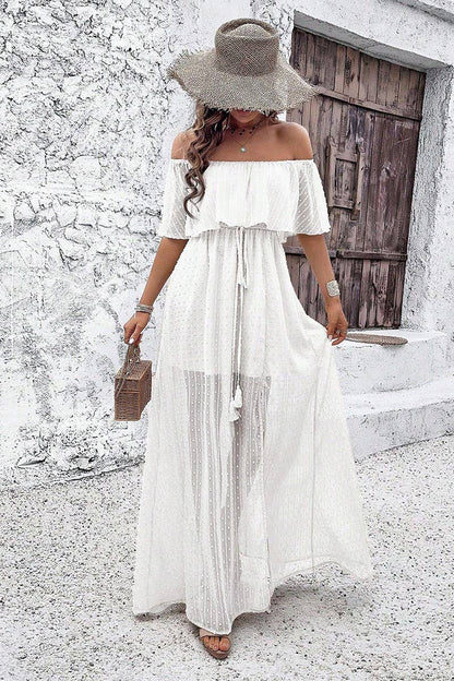 CWDMD02634_ELEGANT POLKA DOT OFF-SHOULDER MAXI DRESS