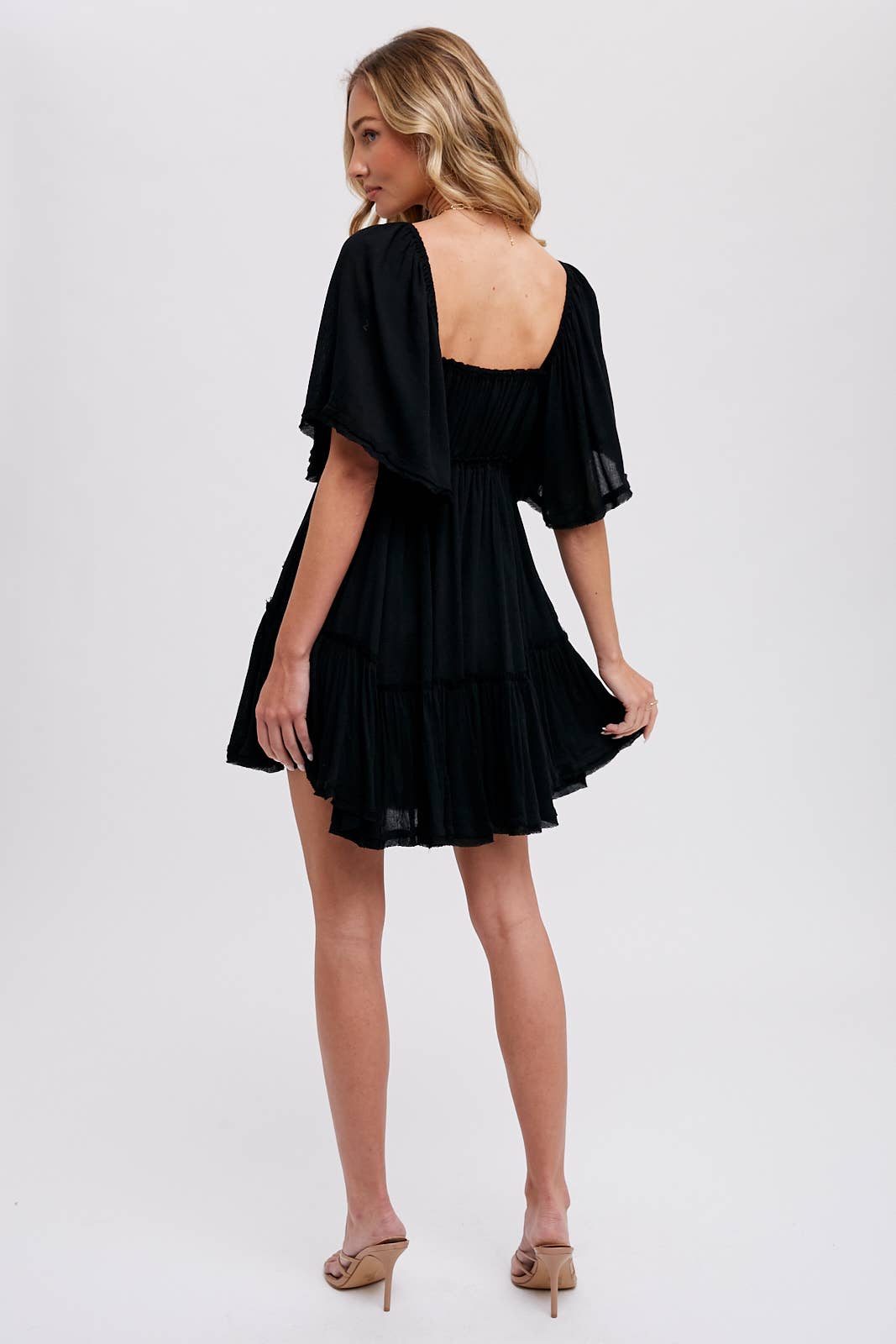 RUFFLE HEM  RUCHED MINI DRESS