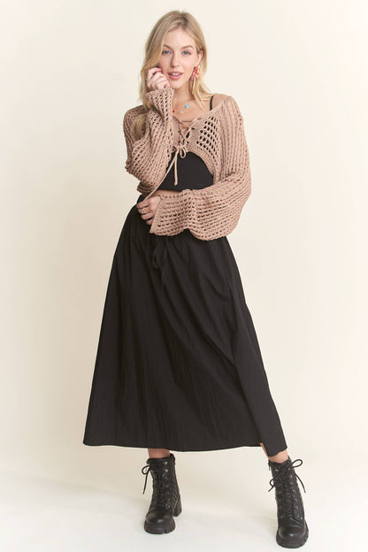 CET3695 - FRONT LACE UP CROCHET BOLERO TOP