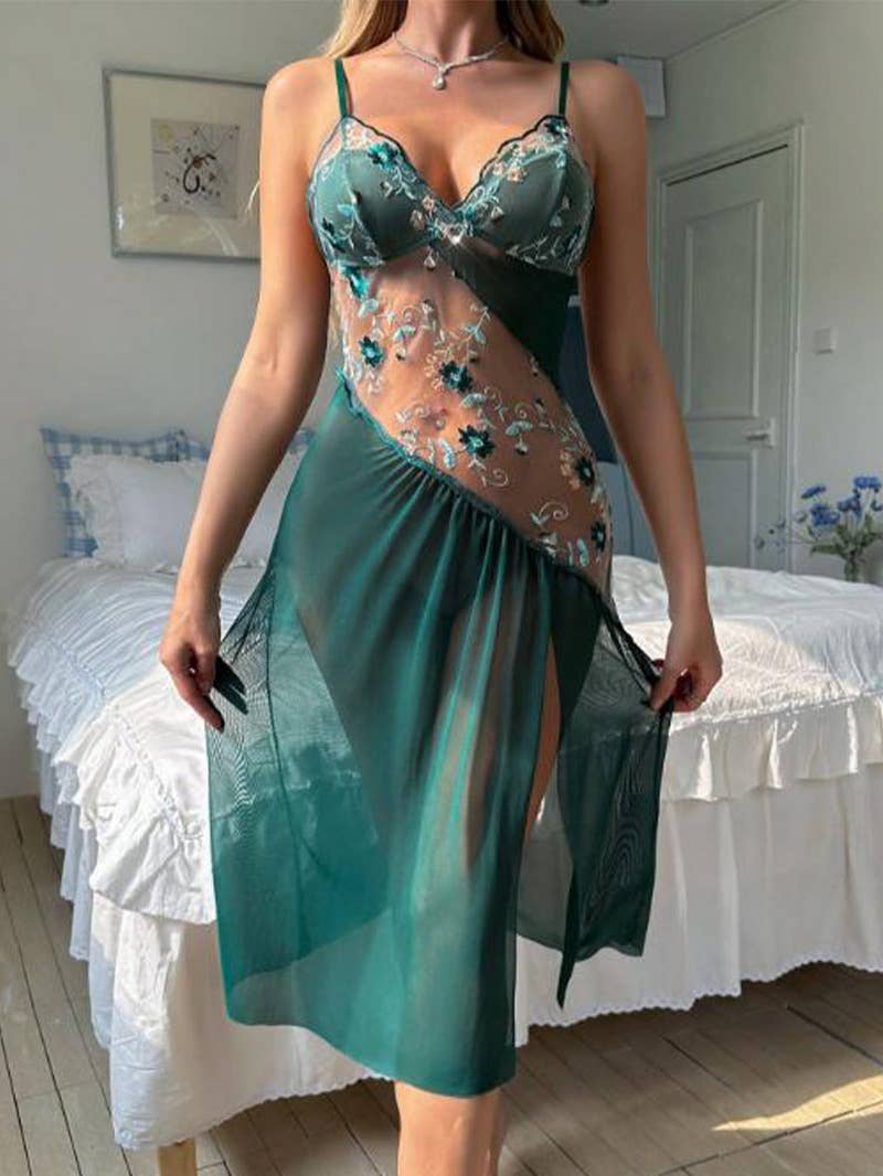 Sexy Cutout Irregular Embroidered Floral Nightdress