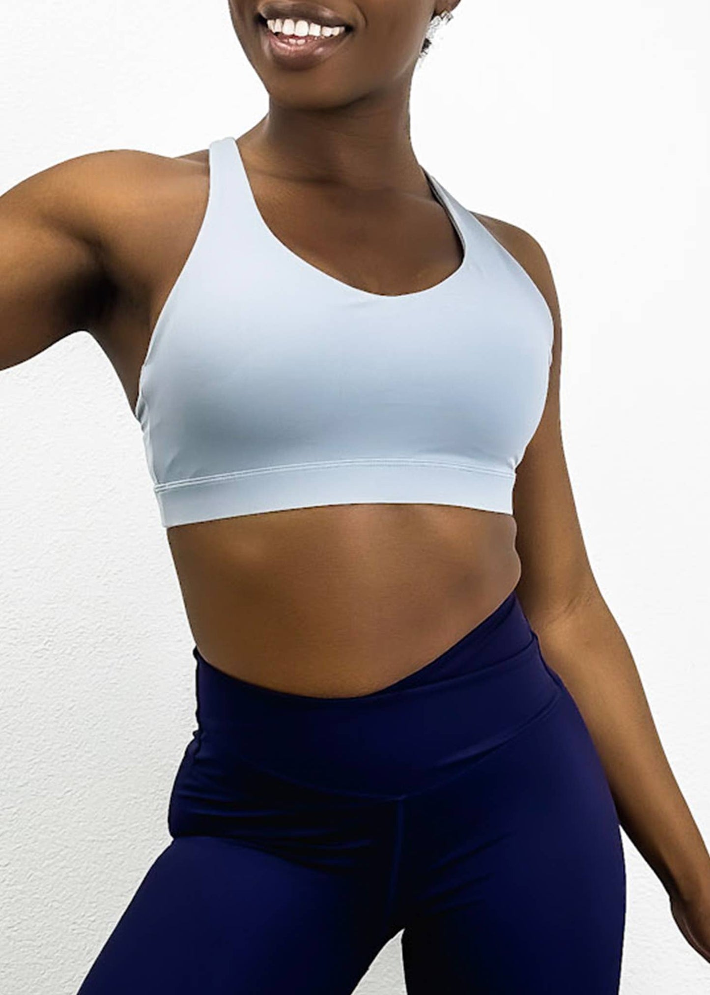 Soft Buttery Grey/ Large 8-10 V-Shape Back Straps Fitness Sports Bra: