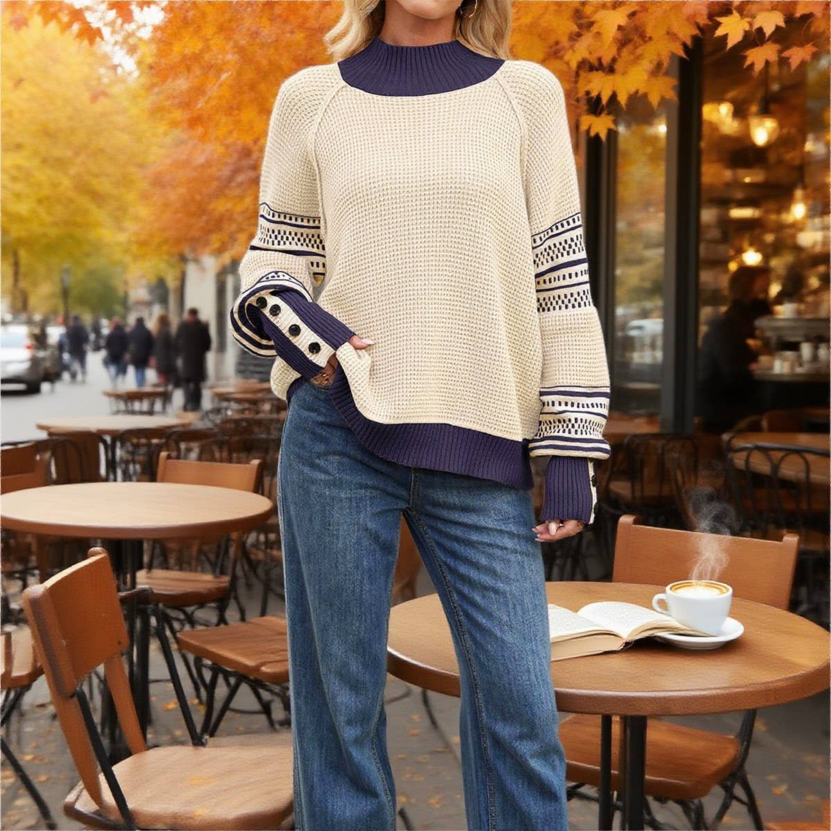 Women’s Half Turtleneck Knit Pullover Sweater_CWOSWL07173