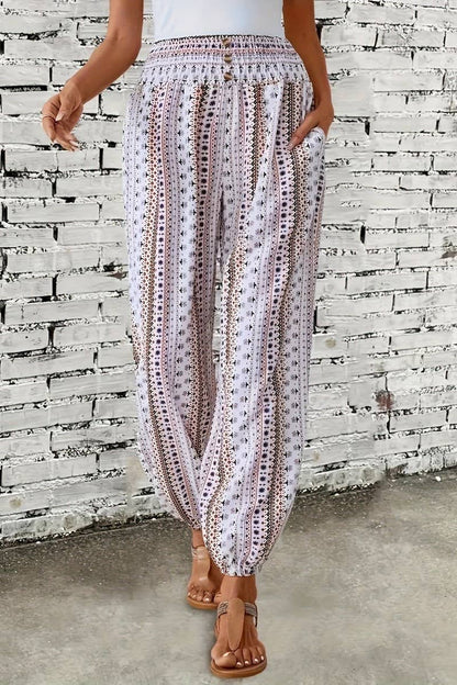 CWBLP2069_BOHO PRINT ELASTIC WAIST DRAPED JOGGER PANTS