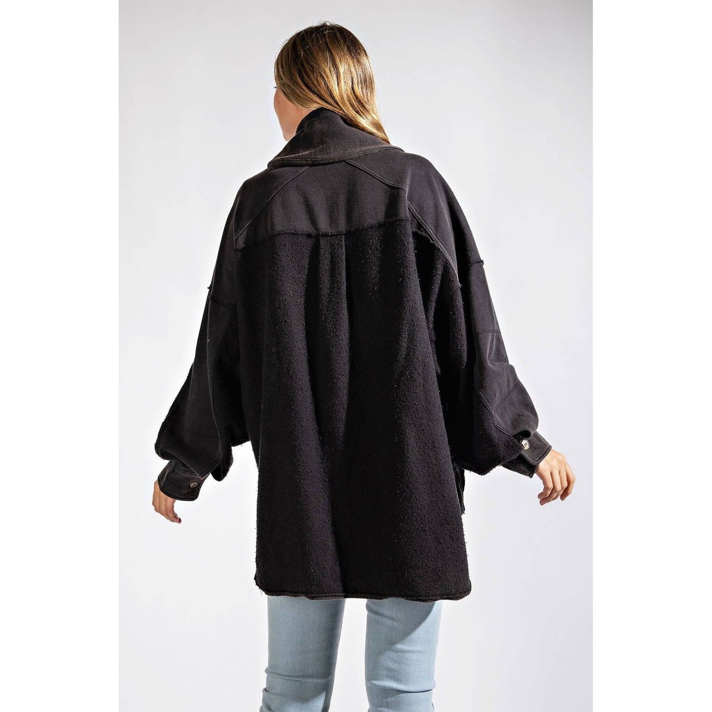 COTTON FRENCH TERRY MINERAL WASHED JACKET: Brick / L