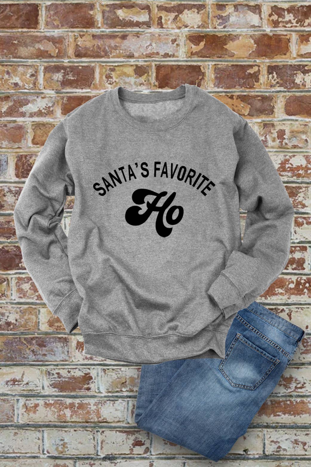 Santa's Favorite HO, Christmas, Unisex Crew-Neck FLEECE Sweatshirt: Black/Red / L
