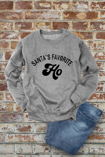 Santa's Favorite HO, Christmas, Unisex Crew-Neck FLEECE Sweatshirt: Black/Red / L