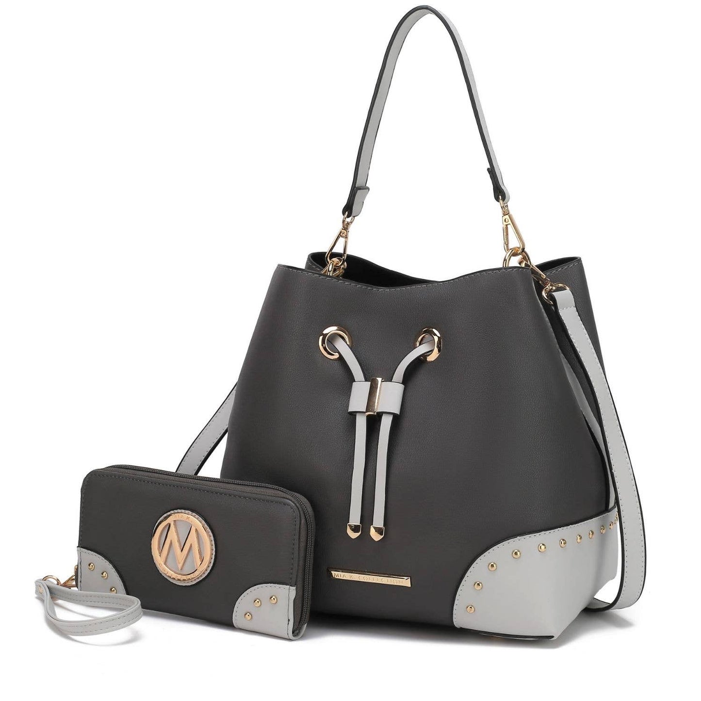 Candice Color Block Bucket Bag with matching Wallet by Mia K: Beige Coffee