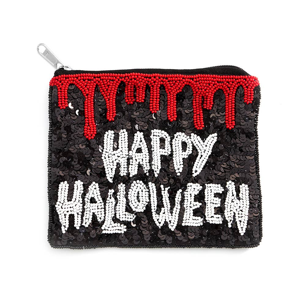 Happy Halloween Message Sequin Beaded Mini Pouch Bag