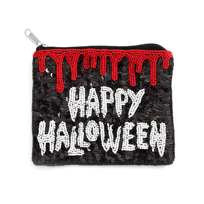 Happy Halloween Message Sequin Beaded Mini Pouch Bag