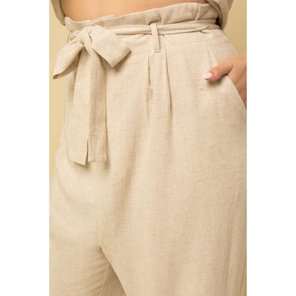 PLUS SIZE PAPERBAG WAIST TIE BELT WIDE LEG PANTS: SAGE / 3X