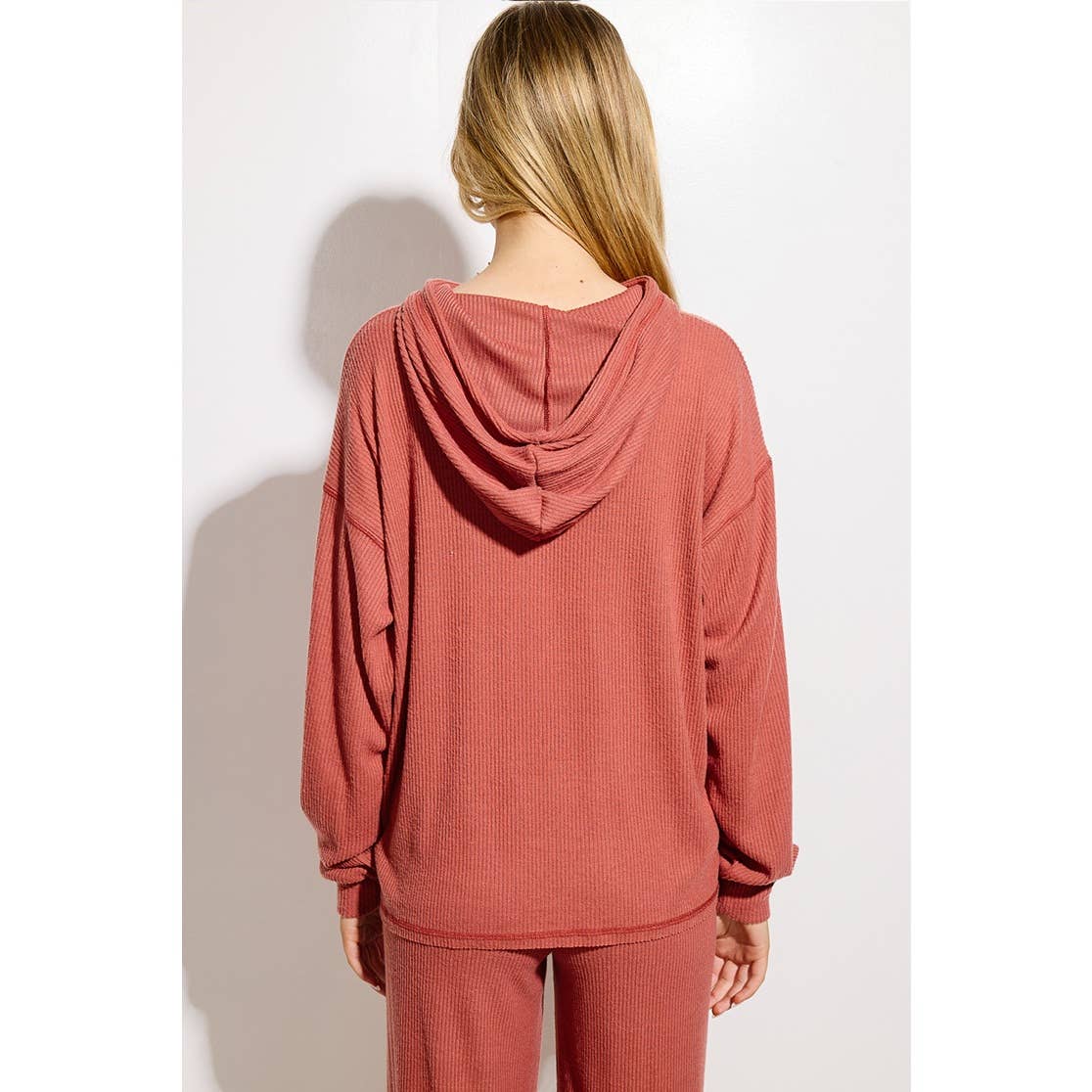 Falalala glitter print rib Hoodie loungewear set