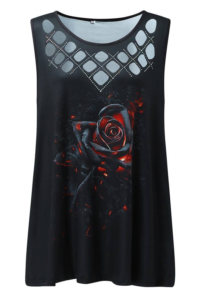 Hollow Out Gradiant Print Tank Top ZZKF1036: Black / 2XL