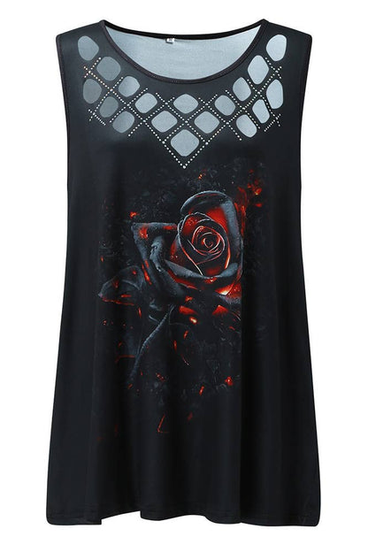 Hollow Out Gradiant Print Tank Top ZZKF1036: Black / S