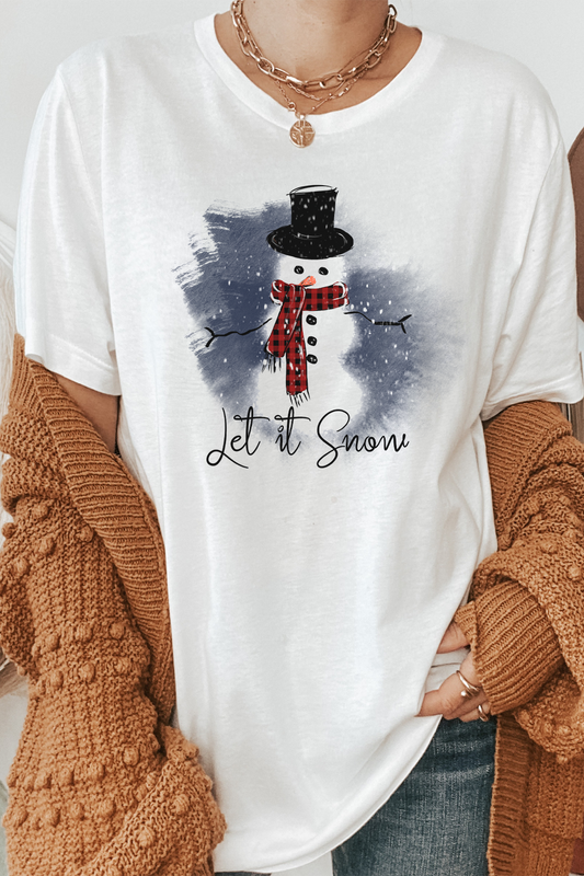 Cozy Scarf Snowman Let It Snow Graphic Tee
