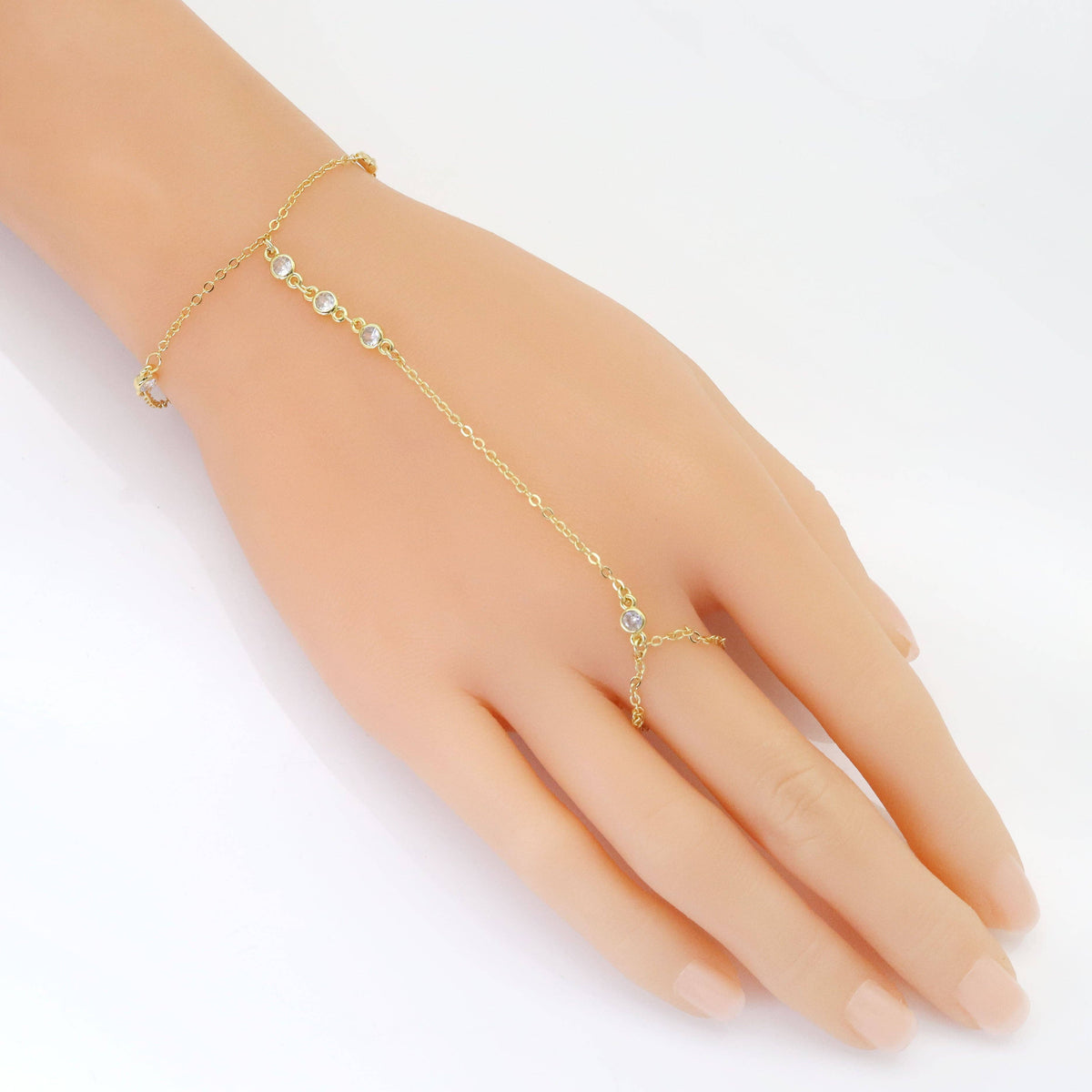 CZ Gold Silver CZ link Chain Hand Jewelry, Sku#EF557