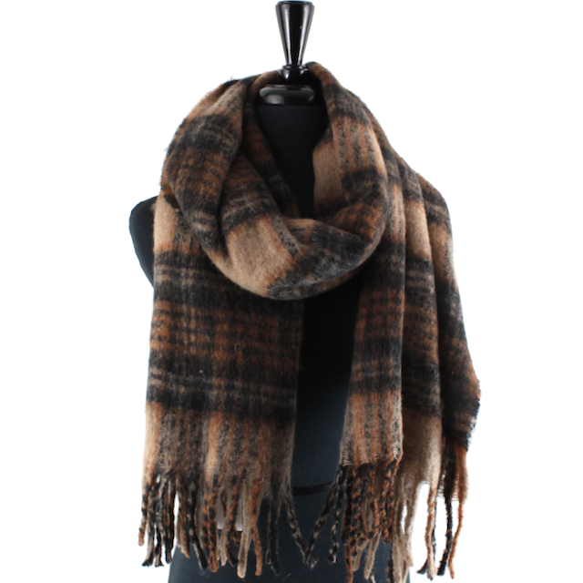 S24164 Wide Fuzzy Plaid Scarf
