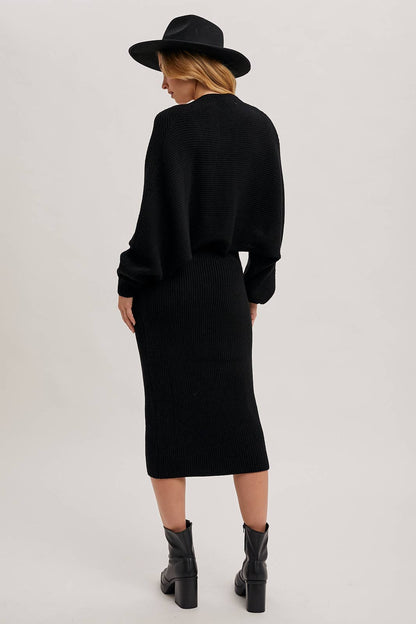 V-NECK KNIT MIDI DRESS AND KNIT SHRUG SET